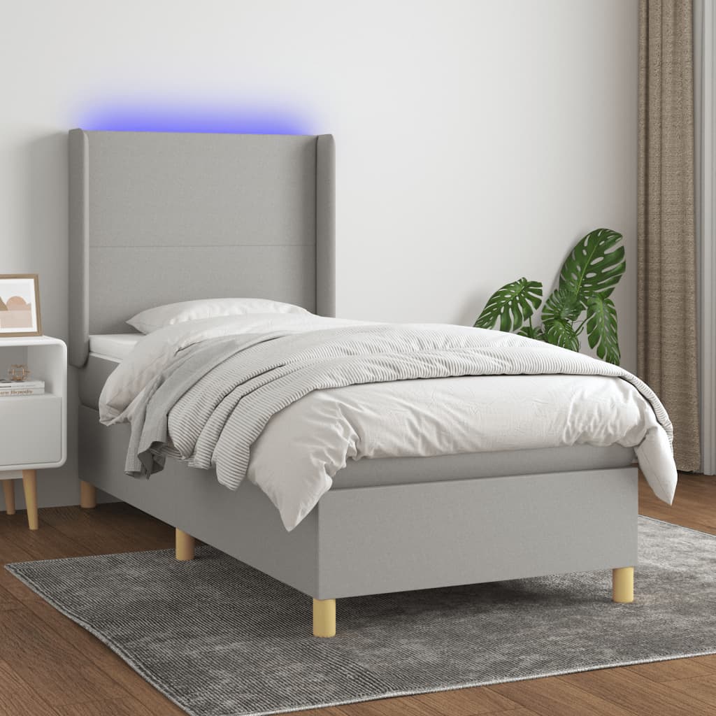 Boxspring met matras en LED stof lichtgrijs 100x200 cm is nu te koop bij PeponiXL, paradijselijk wonen!