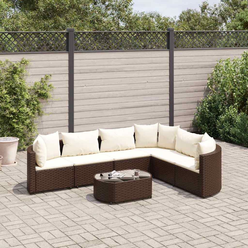 7-delige Loungeset met kussens poly rattan bruin is nu te koop bij PeponiXL, paradijselijk wonen!
