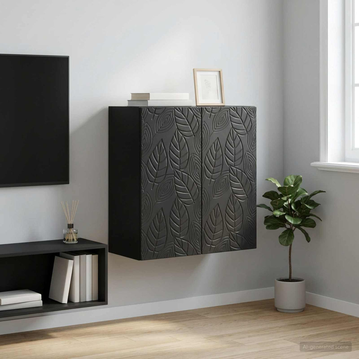Wandkast Zwart 59 x 31 x 60 cm Bewerkt hout is nu te koop bij PeponiXL, paradijselijk wonen!