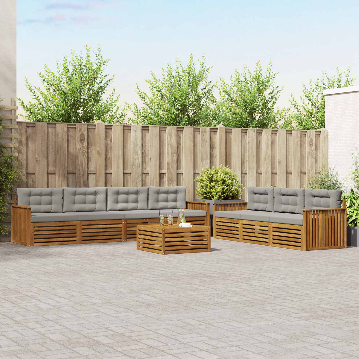 Buiten bankenset met kussen 8 pcs Natuurlijk en Lichtgrijs is nu te koop bij PeponiXL, paradijselijk wonen!