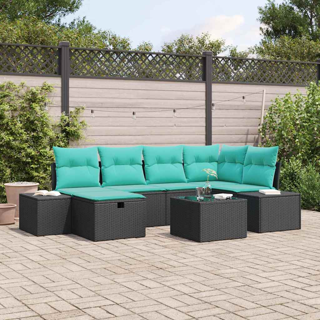 Tuin Sofa Set met kussen 7 pcs Zwart poly rattan is nu te koop bij PeponiXL, paradijselijk wonen!