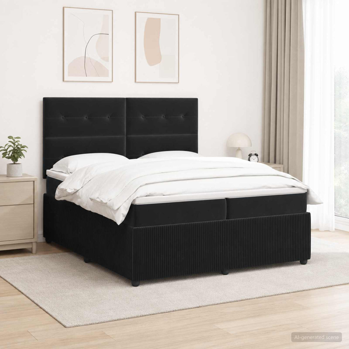 LED Boxspring Bed met Matras Zwart 200 x 200 cm Fluweel is nu te koop bij PeponiXL, paradijselijk wonen!