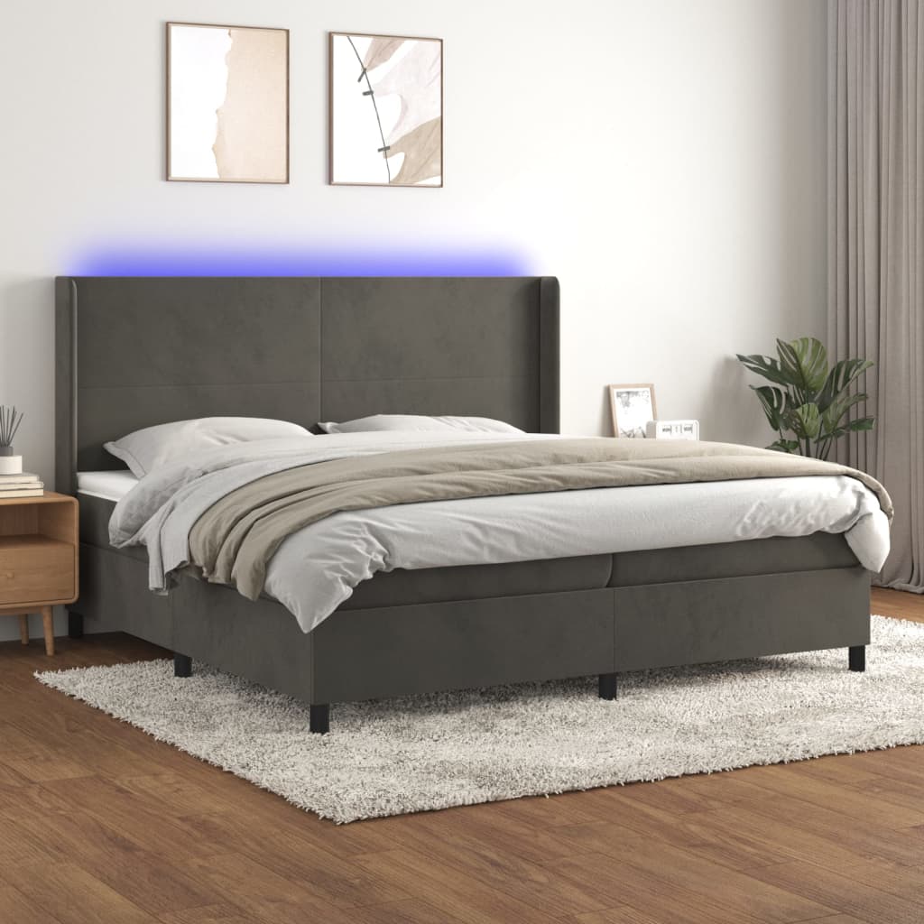 Boxspring met matras en LED fluweel donkergrijs 200x200 cm is nu te koop bij PeponiXL, paradijselijk wonen!