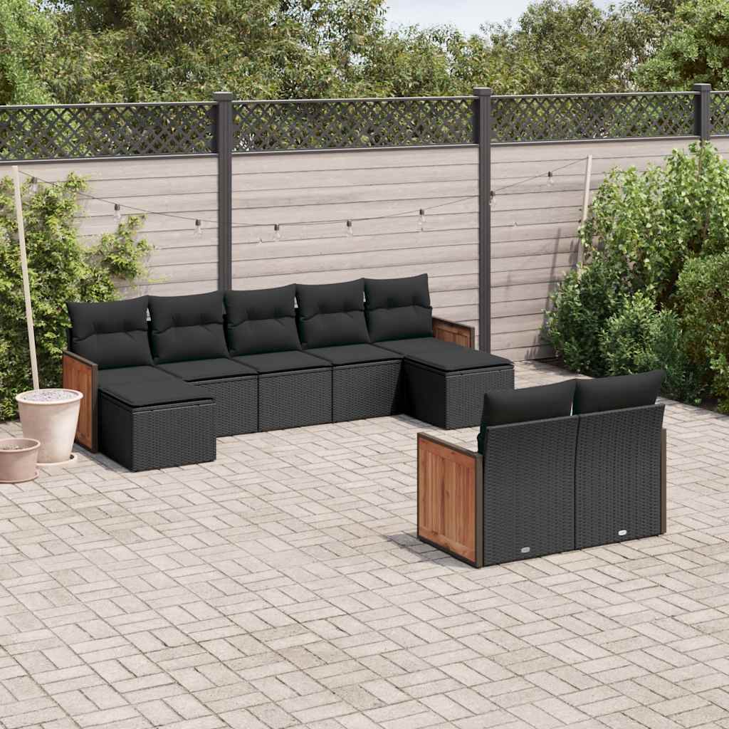 9-delige Loungeset met kussens poly rattan zwart is nu te koop bij PeponiXL, paradijselijk wonen!