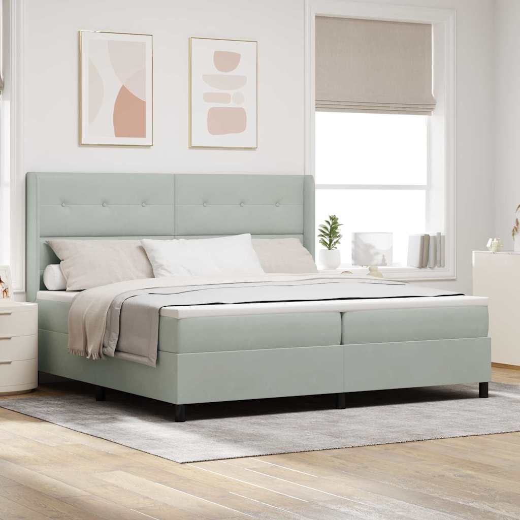 Boxspringbed met matras met LED Lichtgrijs 200 x 200 cm Fluweel is nu te koop bij PeponiXL, paradijselijk wonen!