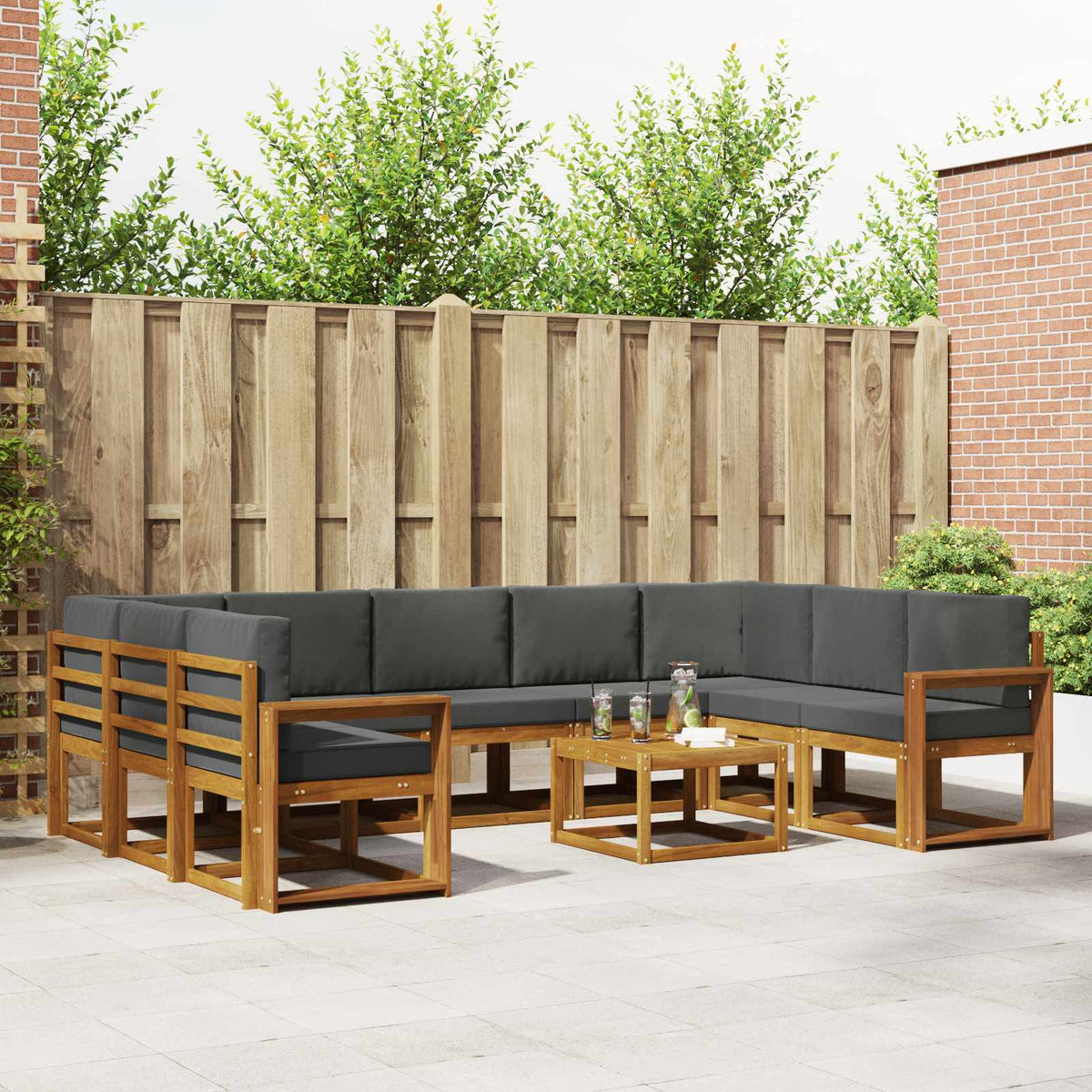 Buiten bankenset met kussen 10 pcs Natuurlijk en Antraciet is nu te koop bij PeponiXL, paradijselijk wonen!