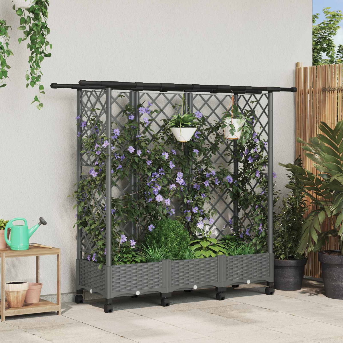 Verhoogd Bed met Trellis en Dak Lichtgrijs 164 x 40 x 127 cm PP is nu te koop bij PeponiXL, paradijselijk wonen!