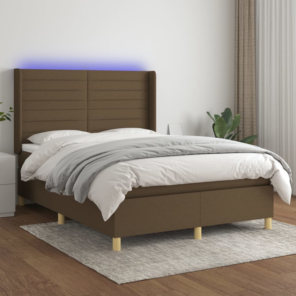 Boxspring met matras en LED stof donkerbruin 140x200 cm is nu te koop bij PeponiXL, paradijselijk wonen!