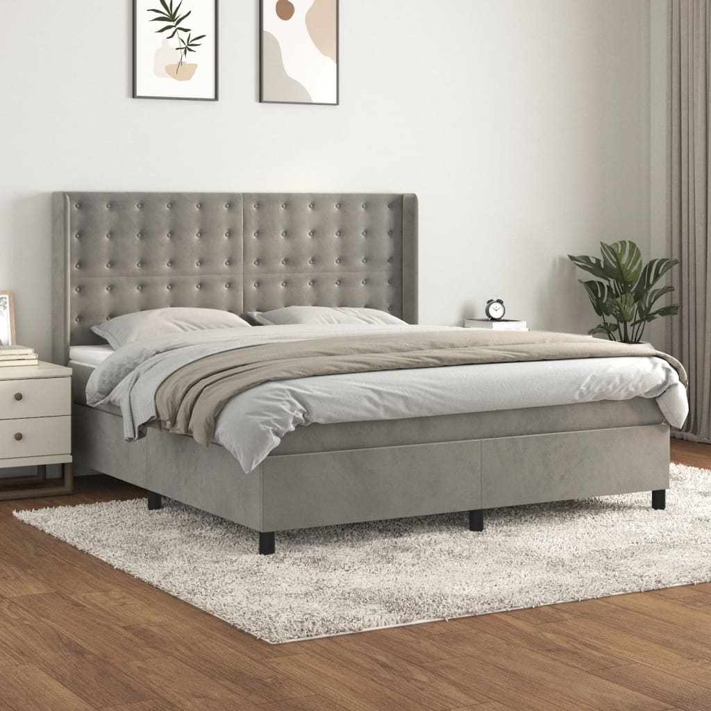 Boxspring met matras fluweel lichtgrijs 180x200 cm is nu te koop bij PeponiXL, paradijselijk wonen!