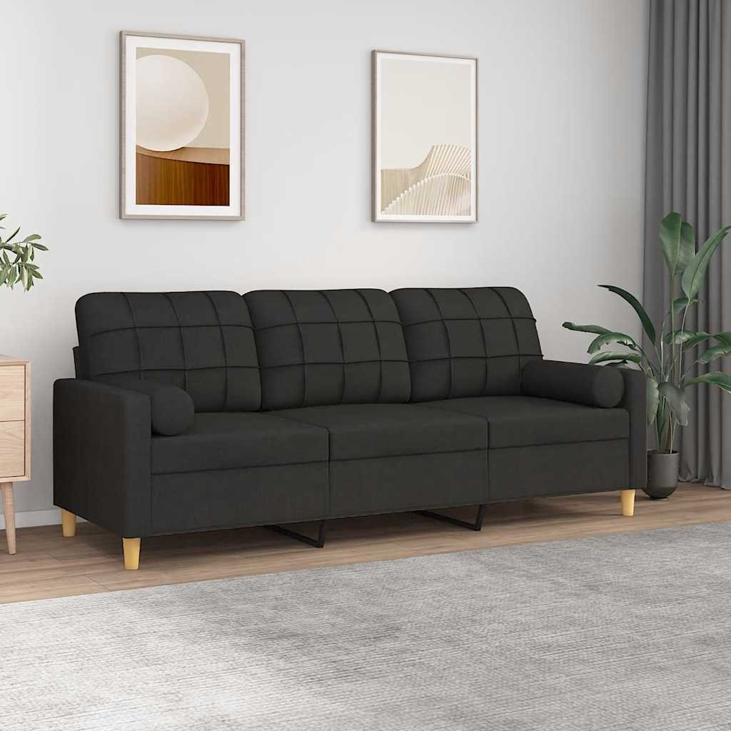 Driezitsbank met sierkussens 180 cm stof zwart is nu te koop bij PeponiXL, paradijselijk wonen!