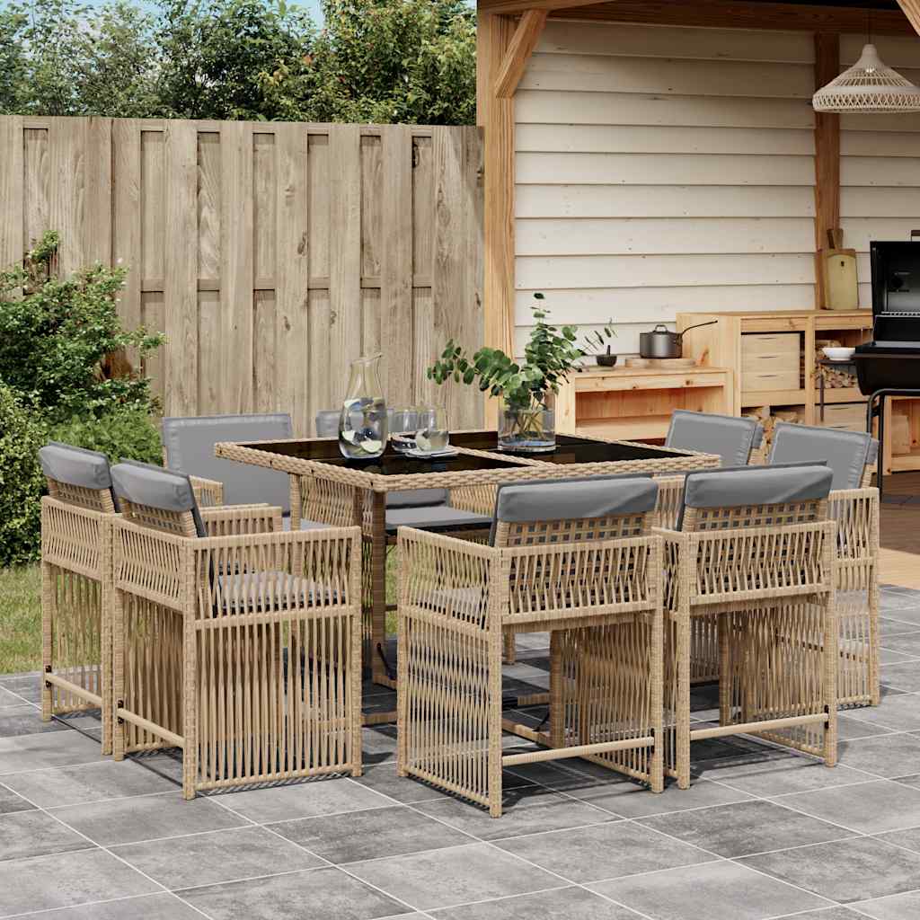 9-delige Tuinset met kussens poly rattan gemengd beige is nu te koop bij PeponiXL, paradijselijk wonen!