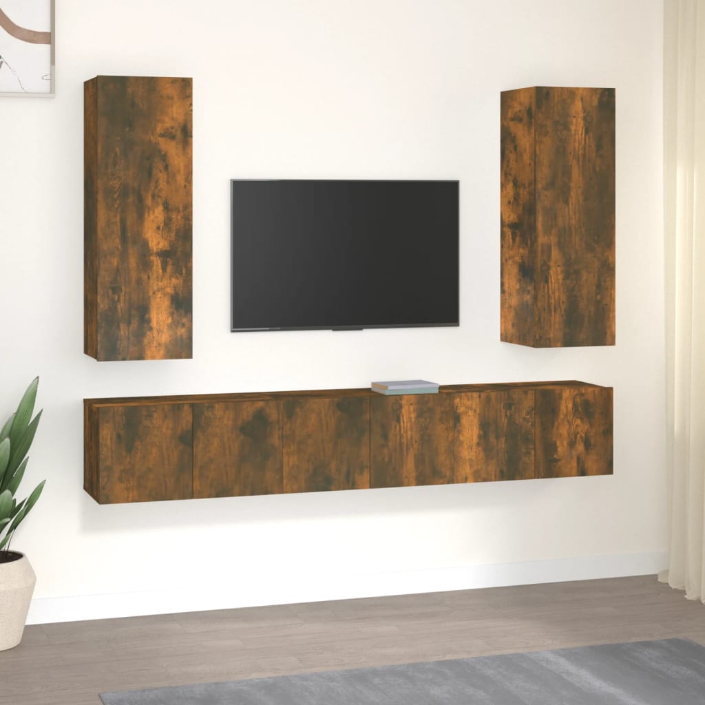 5-delige Tv-meubelset bewerkt hout gerookt eikenkleurig is nu te koop bij PeponiXL, paradijselijk wonen!