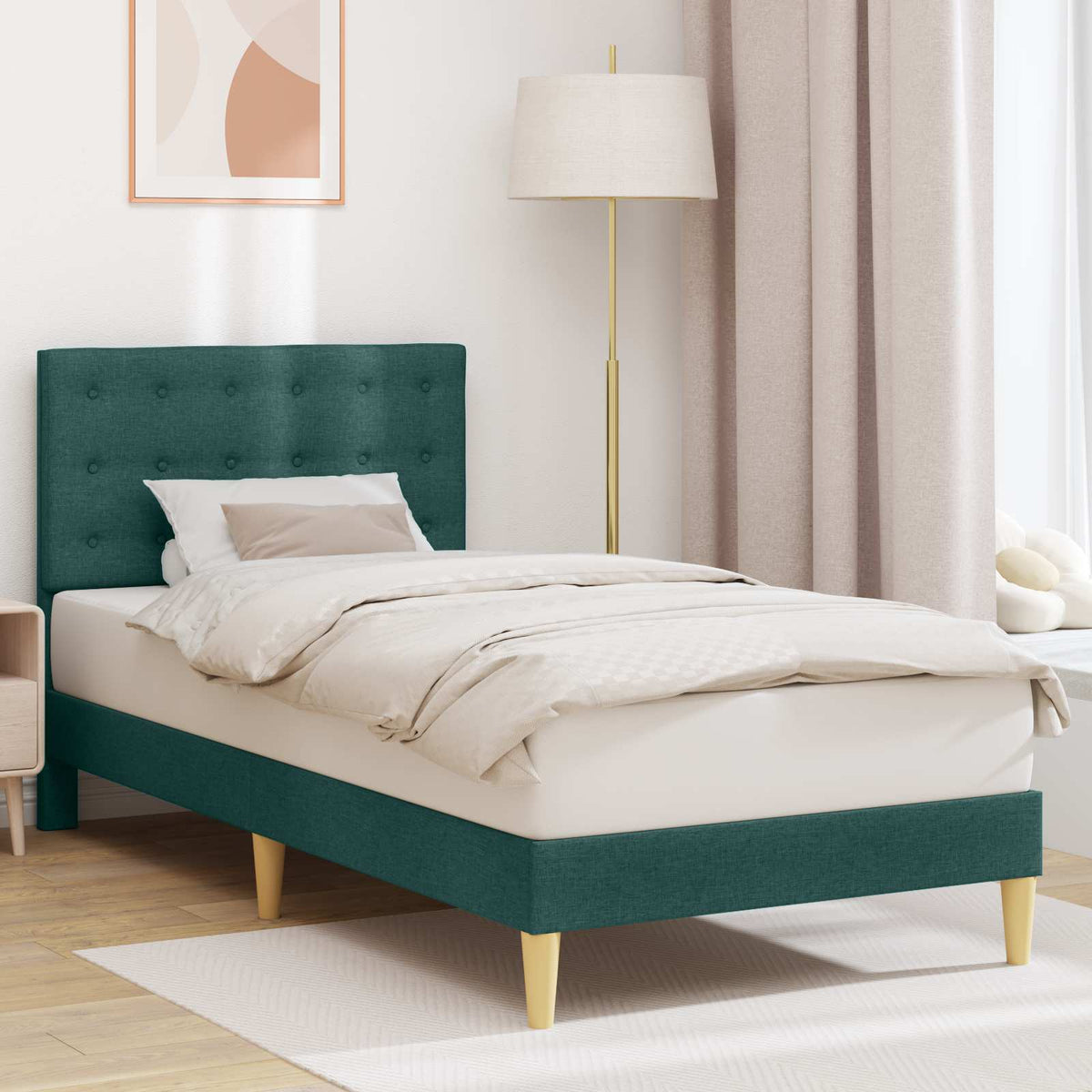 Bedframe met hoofdeinde Donkergroen 90 x 190 cm Stof is nu te koop bij PeponiXL, paradijselijk wonen!