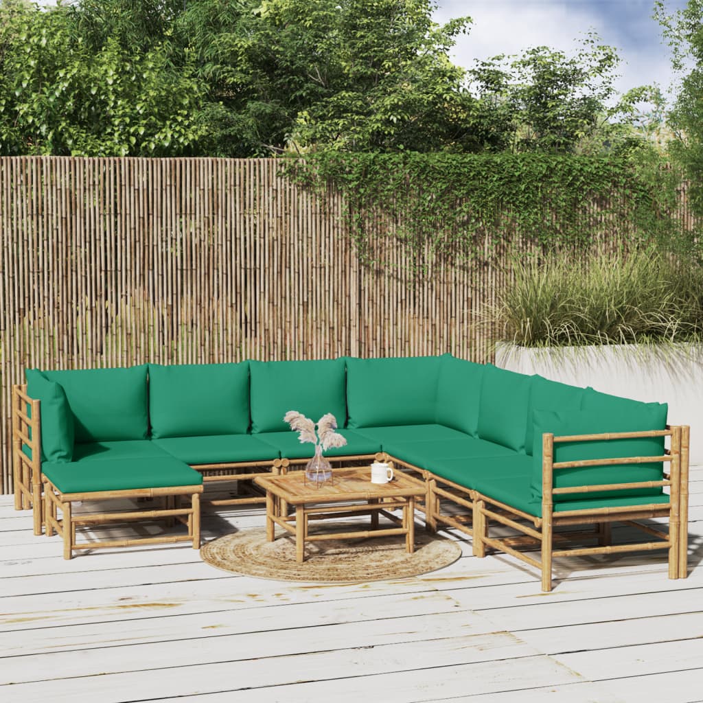 9-delige Loungeset met kussens bamboe groen is nu te koop bij PeponiXL, paradijselijk wonen!