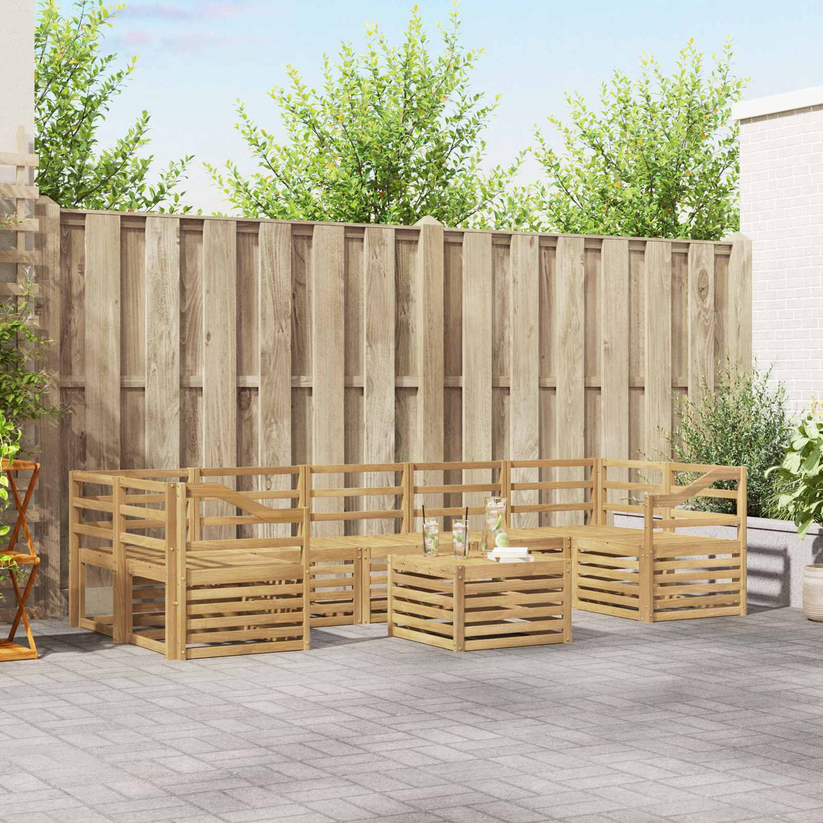 Buiten bankenset 8 pcs Wit Massief Acaciahout is nu te koop bij PeponiXL, paradijselijk wonen!