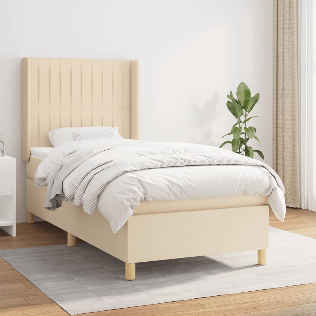 Boxspring met matras stof crèmekleurig 90x200 cm is nu te koop bij PeponiXL, paradijselijk wonen!