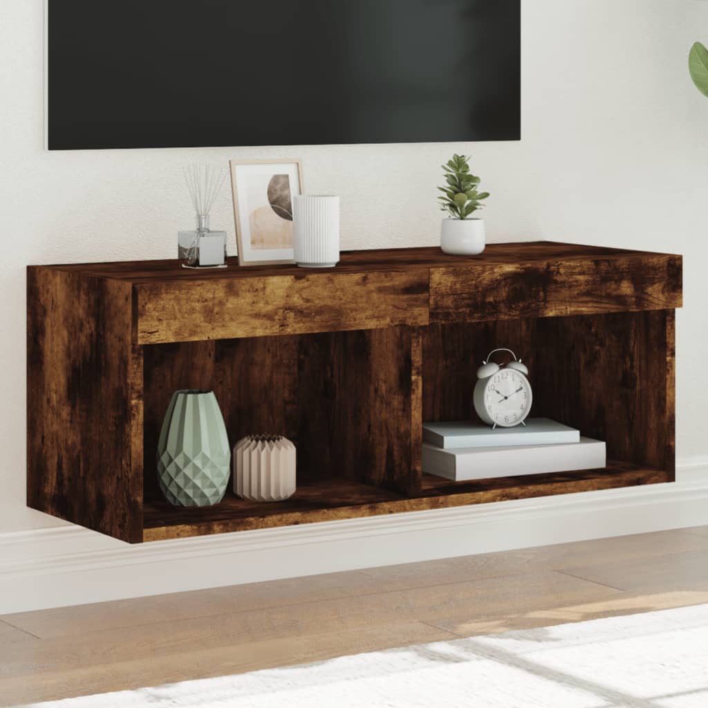 Tv-meubel met LED-verlichting 80x30x30 cm gerookt eikenkleurig is nu te koop bij PeponiXL, paradijselijk wonen!
