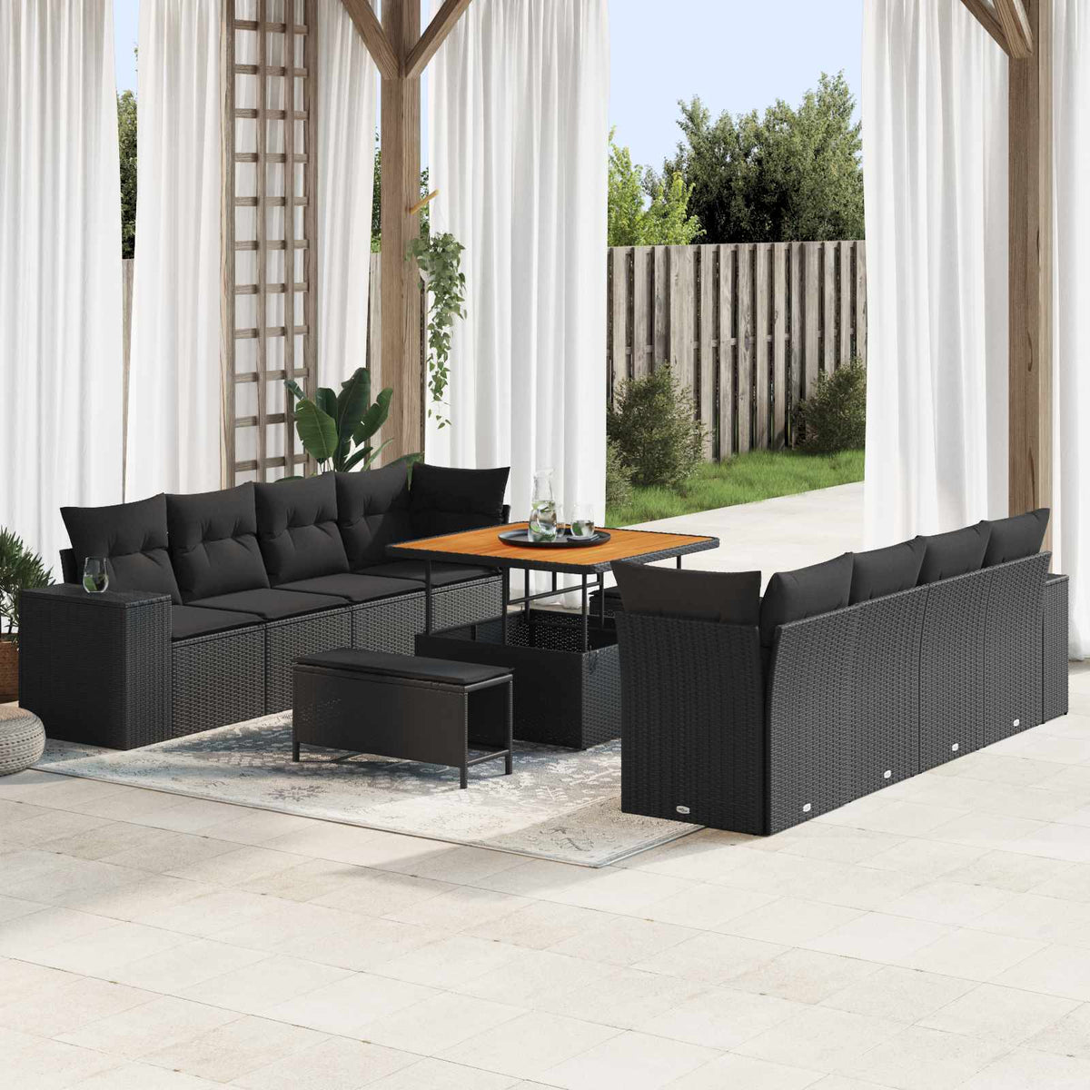 Tuin Sofa Set met kussen 11 pcs Zwart poly rattan is nu te koop bij PeponiXL, paradijselijk wonen!