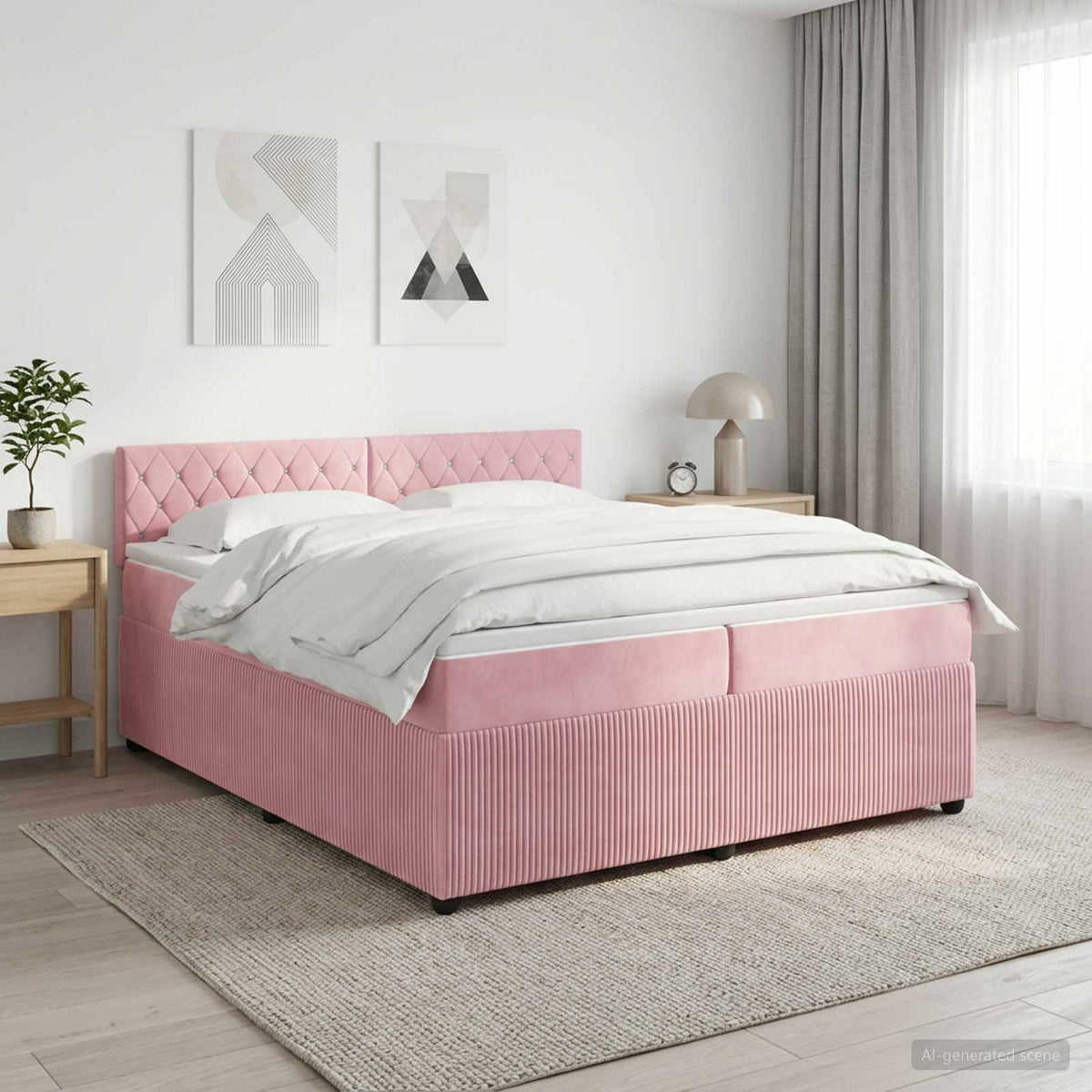 Boxspringbed met matras Roze 200 x 200 cm Fluweel is nu te koop bij PeponiXL, paradijselijk wonen!