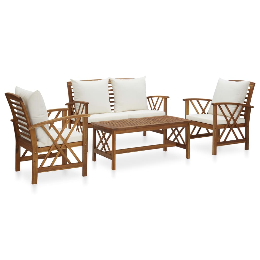 4-delige Loungeset met kussens massief acaciahout is nu te koop bij PeponiXL, paradijselijk wonen!