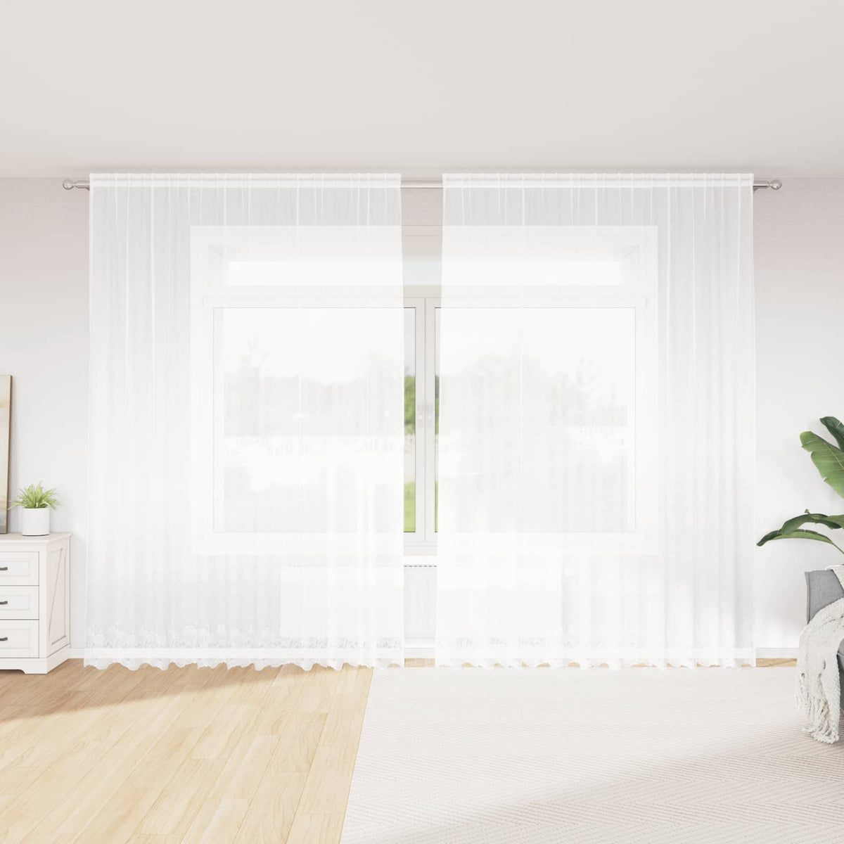 Kantgordijn met gordijnen Bloemen Wit 280 x 300 cm Polyester is nu te koop bij PeponiXL, paradijselijk wonen!