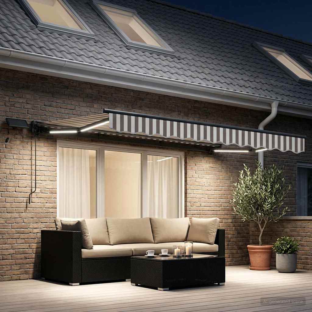 Handmatige Luifelhouder met LED's Lichtgrijs en wit. 3,5 x 2 m is nu te koop bij PeponiXL, paradijselijk wonen!