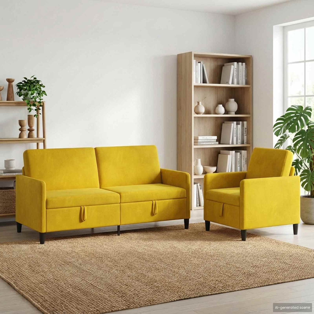 Bankenset met opbergruimte 2 st Geel Polyester is nu te koop bij PeponiXL, paradijselijk wonen!