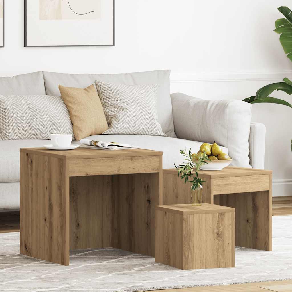 3-delige Tafeltjesset bewerkt hout artisanaal eikenkleur is nu te koop bij PeponiXL, paradijselijk wonen!