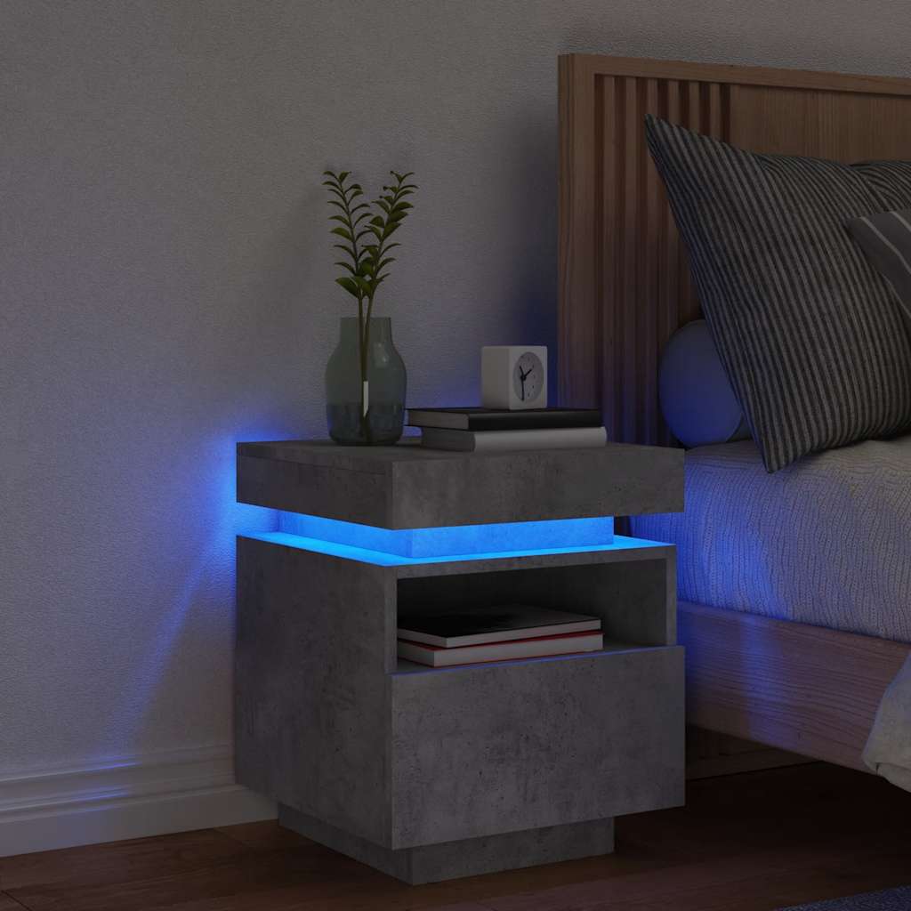 Nachtkastje met LED-verlichting 40x39x48,5 cm betongrijs is nu te koop bij PeponiXL, paradijselijk wonen!