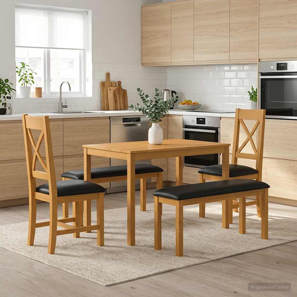 Eetkamerset 5 st Zwart Massief Eikenhout is nu te koop bij PeponiXL, paradijselijk wonen!