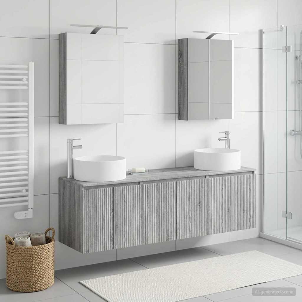 Badkamerkastenset 5 st Grijs Sonoma Bewerkt hout is nu te koop bij PeponiXL, paradijselijk wonen!