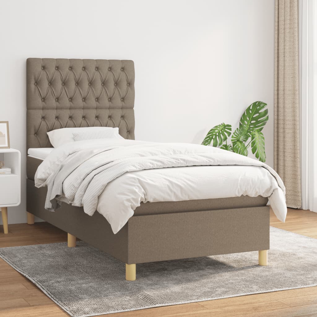 Boxspring met matras stof taupe 90x190 cm is nu te koop bij PeponiXL, paradijselijk wonen!