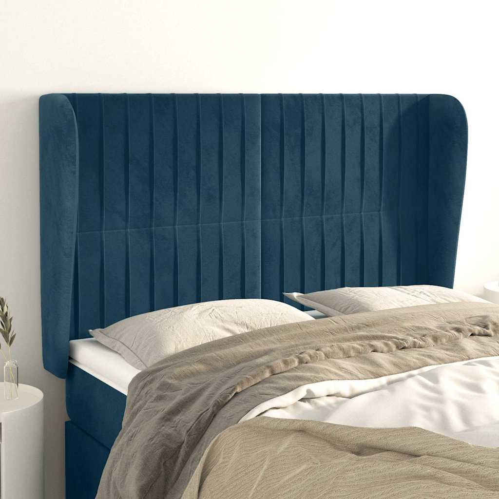 Hoofdbord met randen 147x23x118/128 cm fluweel donkerblauw is nu te koop bij PeponiXL, paradijselijk wonen!