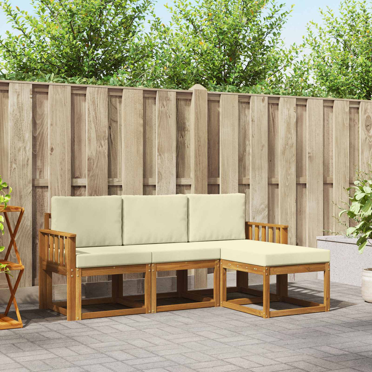 Buiten bankenset met kussen 4 pcs Natuurlijk en Crème is nu te koop bij PeponiXL, paradijselijk wonen!