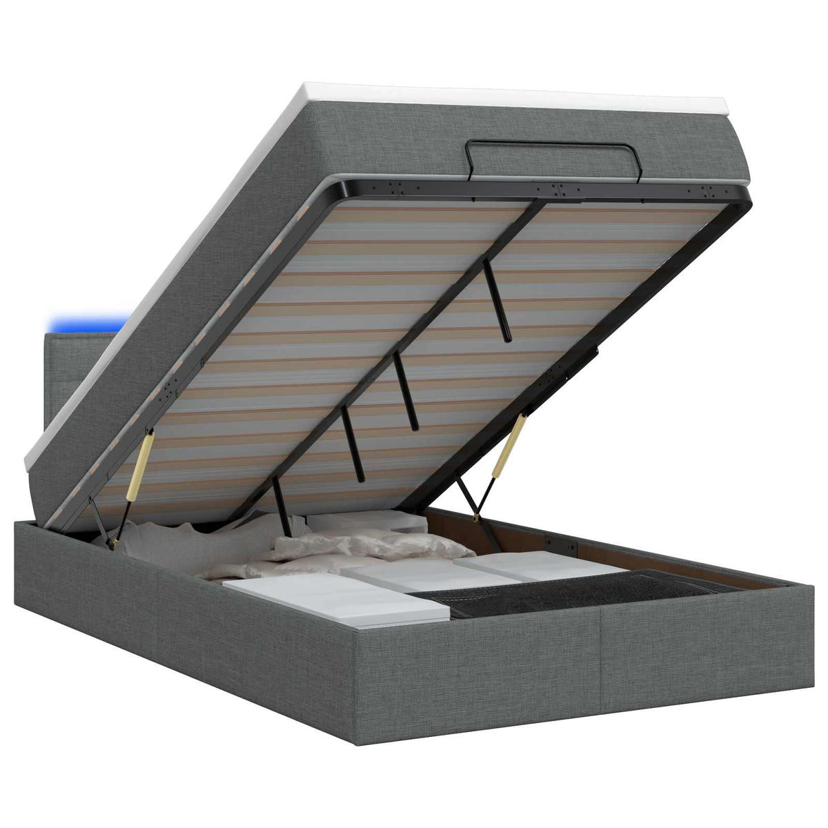 Ottoman Bed met Matrassen en LED Donkergrijs 120 x 190 cm Stof is nu te koop bij PeponiXL, paradijselijk wonen!