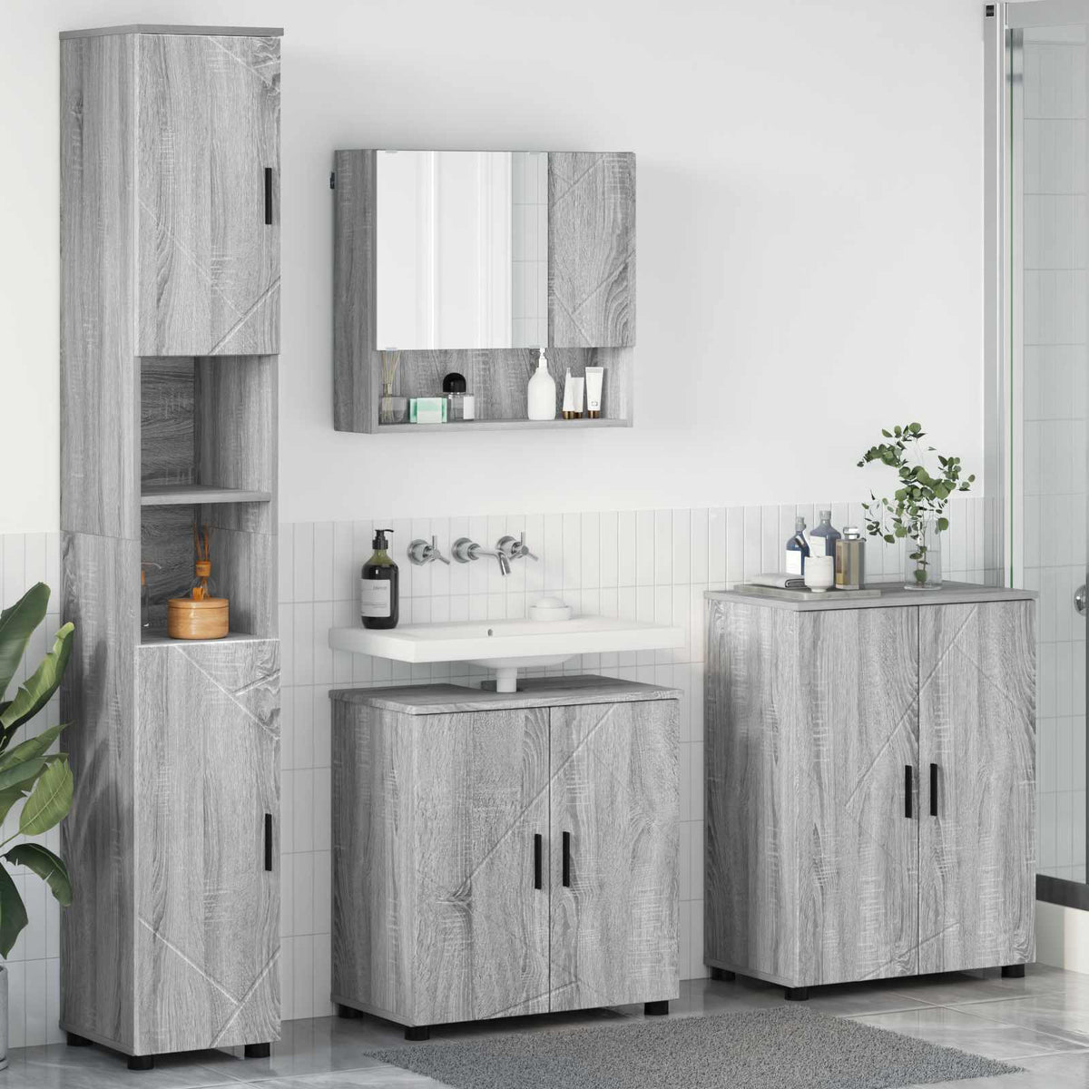 Badkamermeubelset 4 st Grijs Sonoma 61 x 35 x 64 cm is nu te koop bij PeponiXL, paradijselijk wonen!
