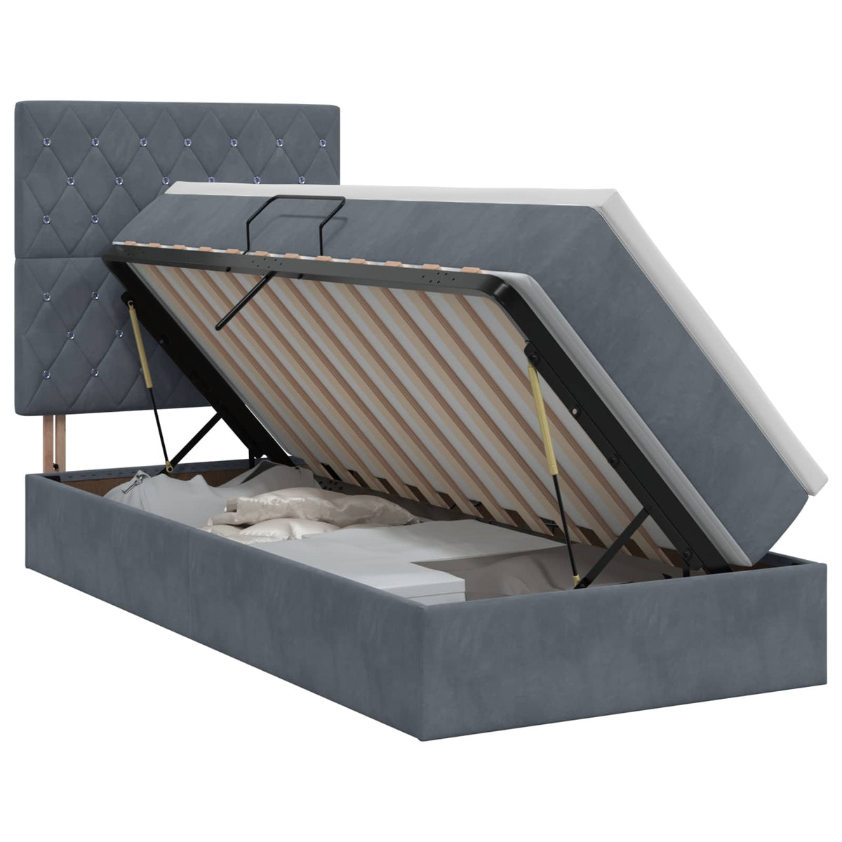 Opslag bed met matras Donkergrijs 90 x 200 cm Fluweel is nu te koop bij PeponiXL, paradijselijk wonen!