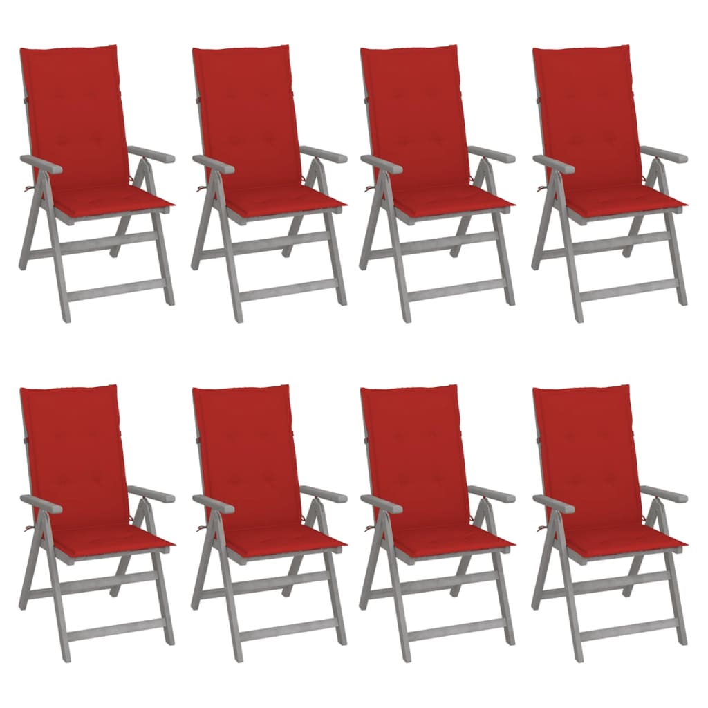 Tuinstoelen 8 st verstelbaar met kussens acaciahout grijs is nu te koop bij PeponiXL, paradijselijk wonen!