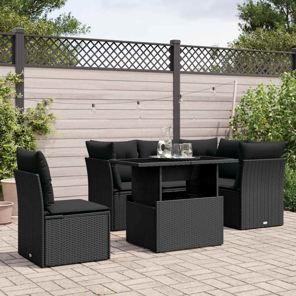 6-delige Loungeset met kussens poly rattan zwart is nu te koop bij PeponiXL, paradijselijk wonen!