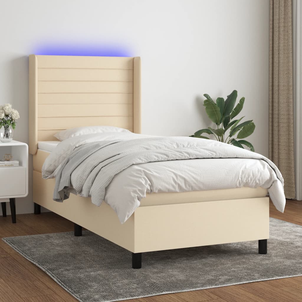 Boxspring met matras en LED stof crèmekleurig 80x200 cm is nu te koop bij PeponiXL, paradijselijk wonen!