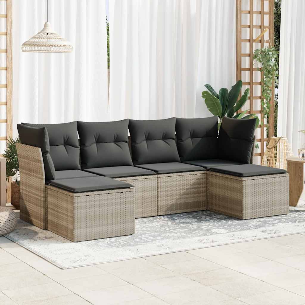 6-delige Loungeset met kussens poly rattan lichtgrijs is nu te koop bij PeponiXL, paradijselijk wonen!