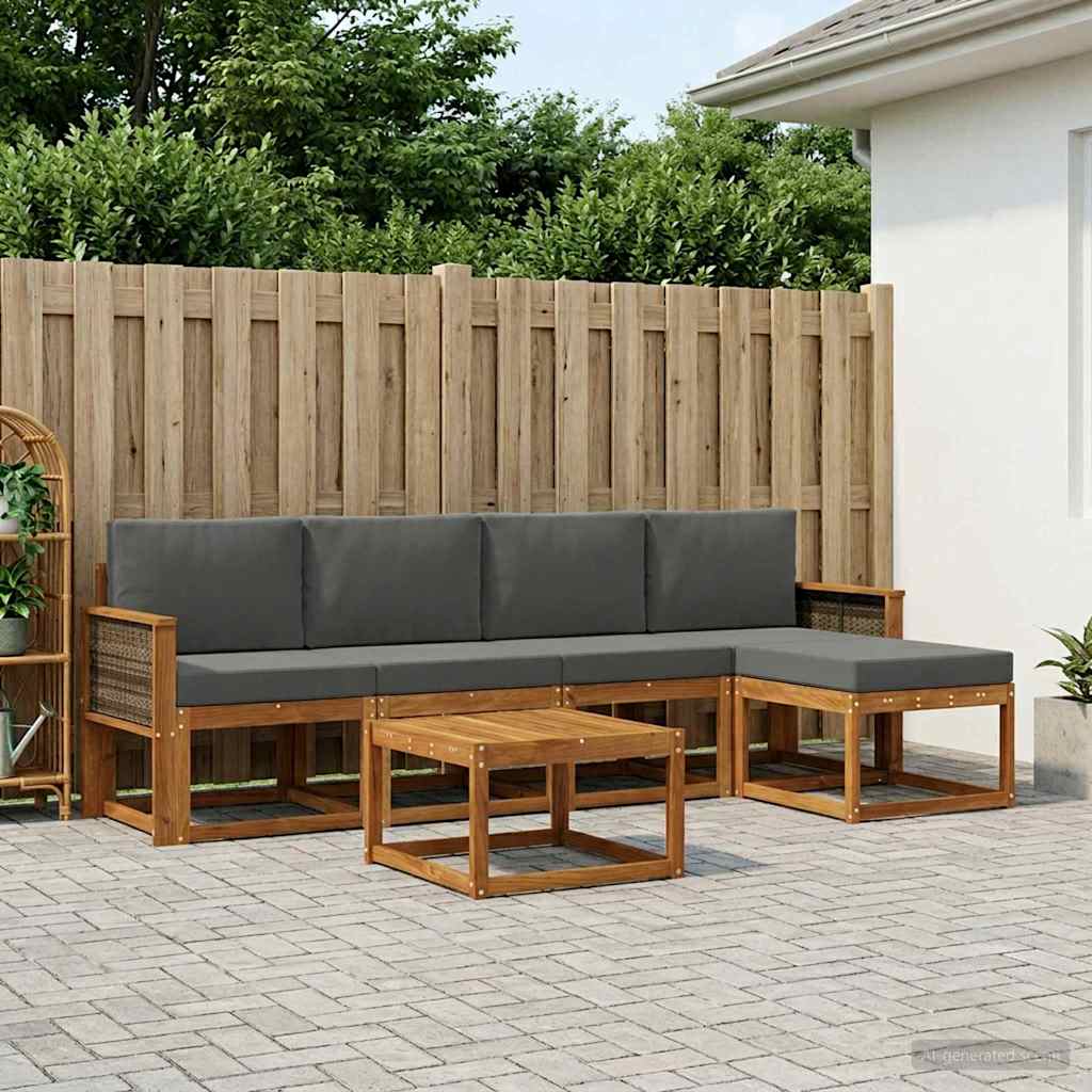 Buiten bankenset 6 pcs Natuurlijk en Antraciet Polyester is nu te koop bij PeponiXL, paradijselijk wonen!