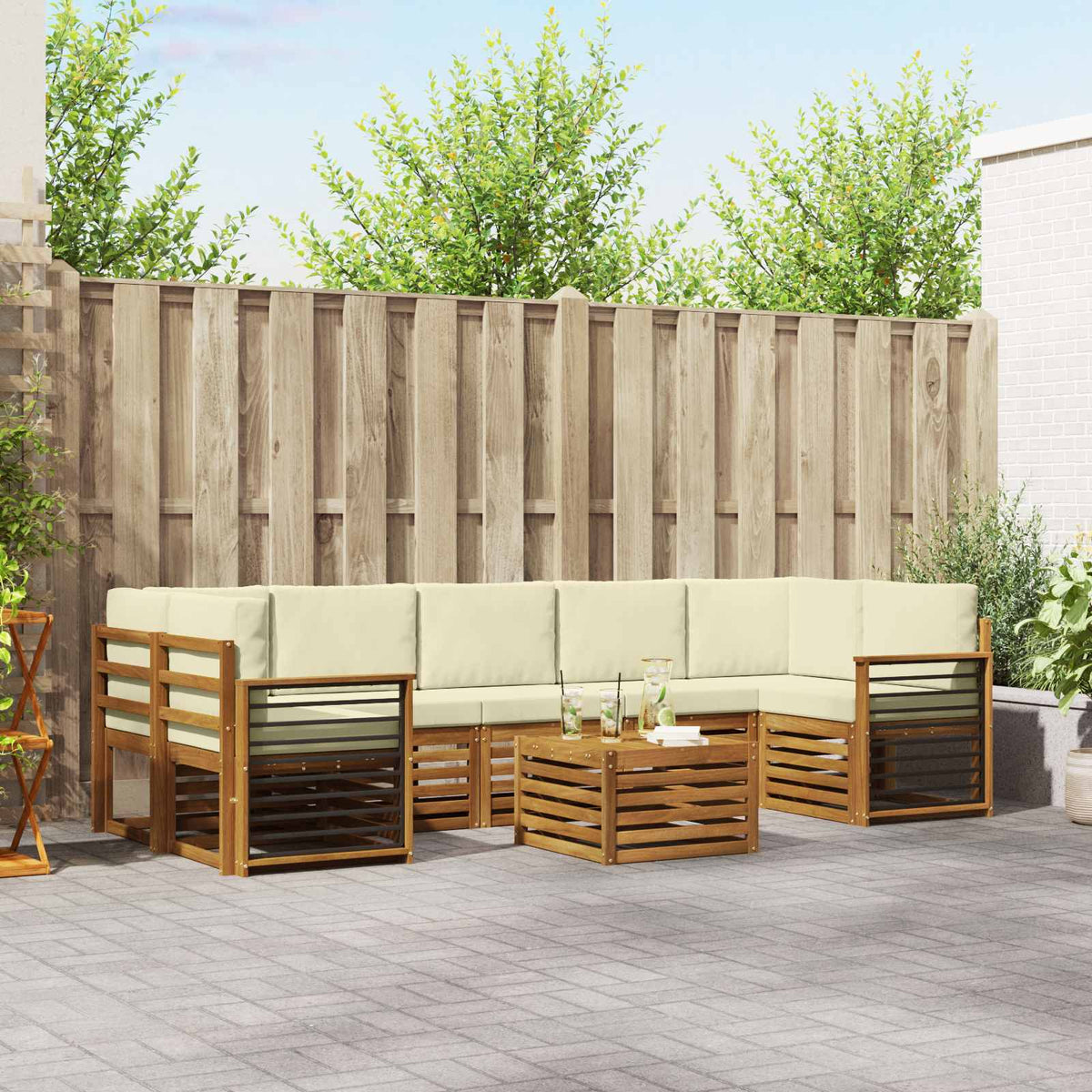 Buiten bankenset 8 pcs Natuurlijk en Crème Massief Acaciahout is nu te koop bij PeponiXL, paradijselijk wonen!
