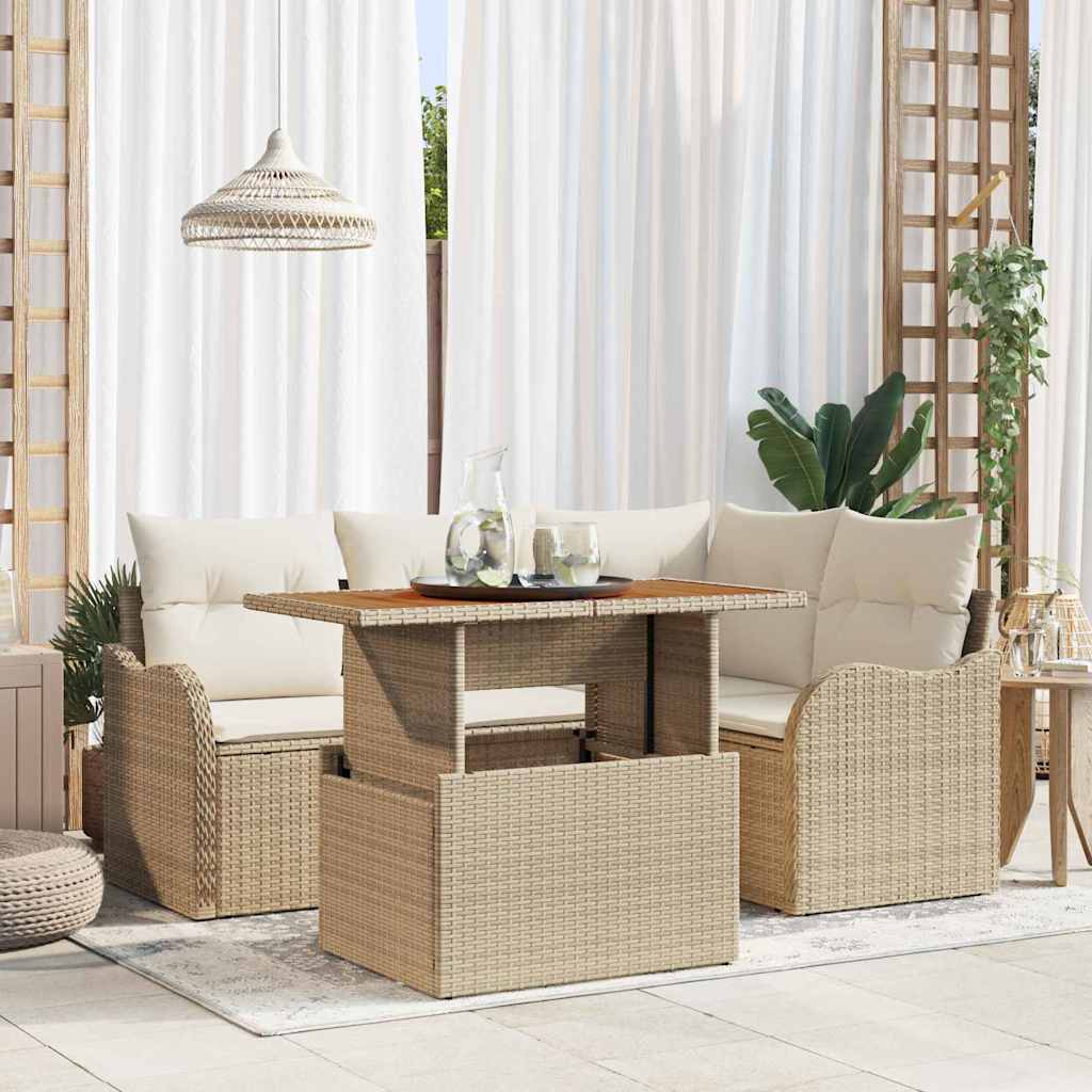 Tuinbankenset met kussen 5 pcs Beige en Crème poly rattan is nu te koop bij PeponiXL, paradijselijk wonen!