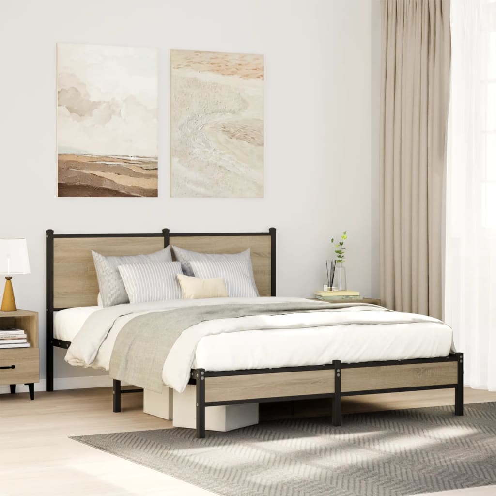 Bedframe zonder matras metaal sonoma eikenkleurig 140x200 cm is nu te koop bij PeponiXL, paradijselijk wonen!