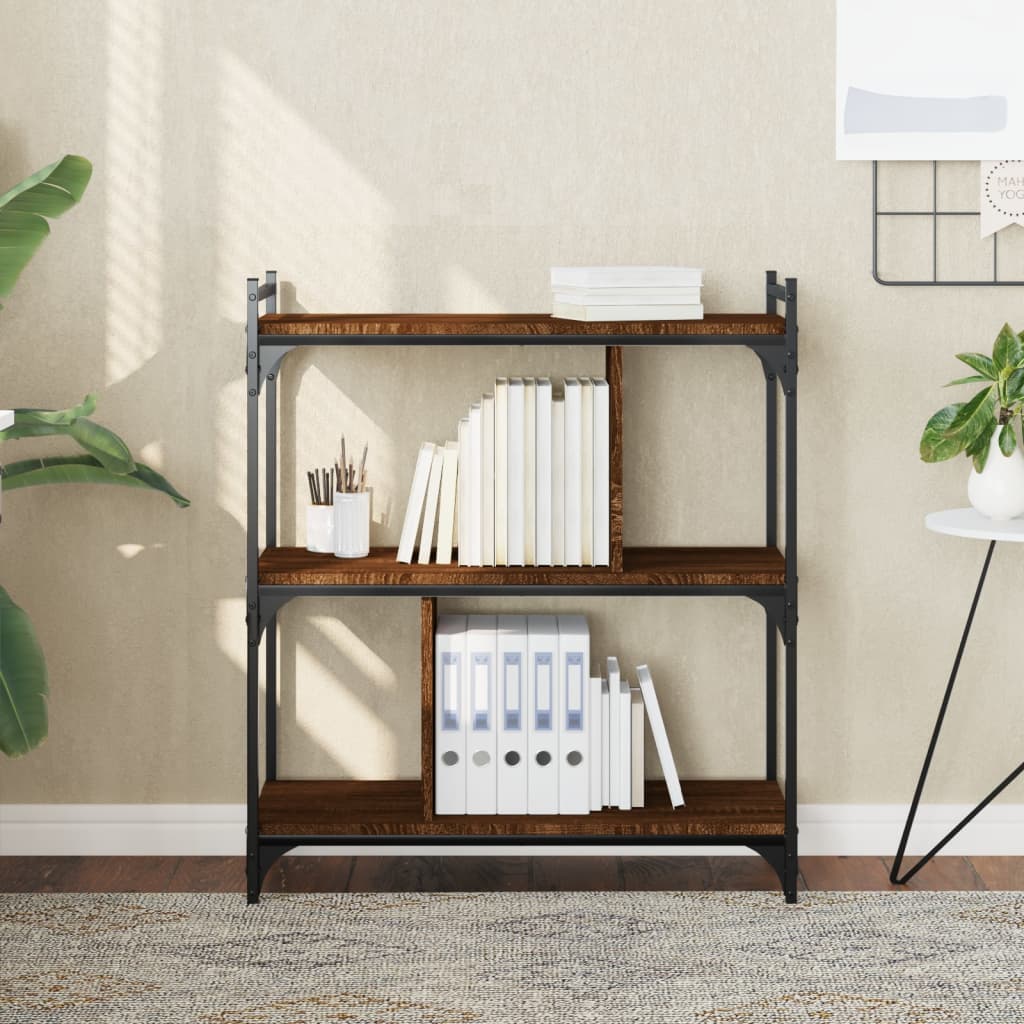 Boekenkast 3-laags 76x32x88 cm bewerkt hout bruin eikenkleur is nu te koop bij PeponiXL, paradijselijk wonen!