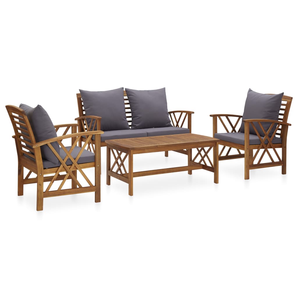 4-delige Loungeset met kussens massief acaciahout is nu te koop bij PeponiXL, paradijselijk wonen!