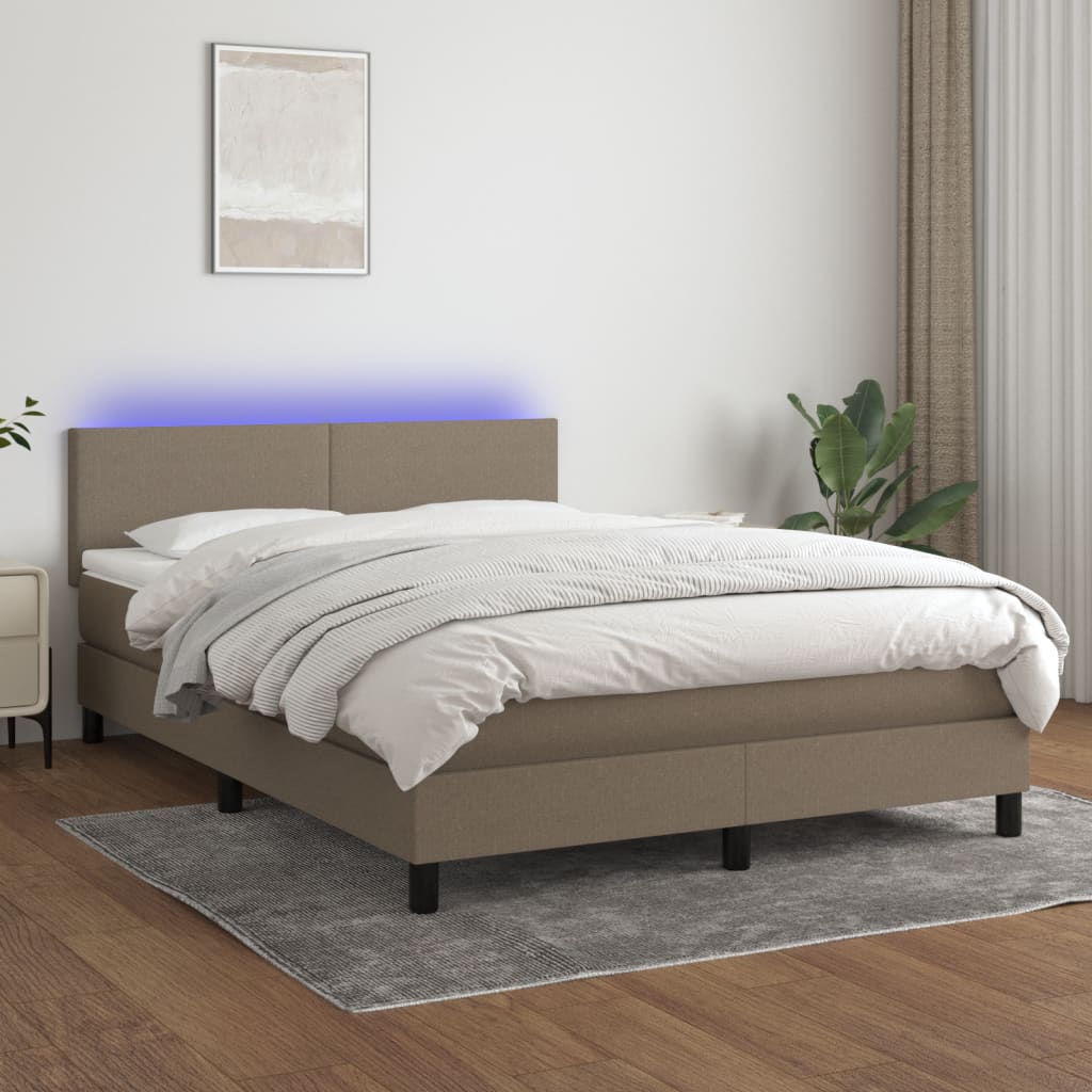 Boxspring met matras en LED stof taupe 140x190 cm is nu te koop bij PeponiXL, paradijselijk wonen!