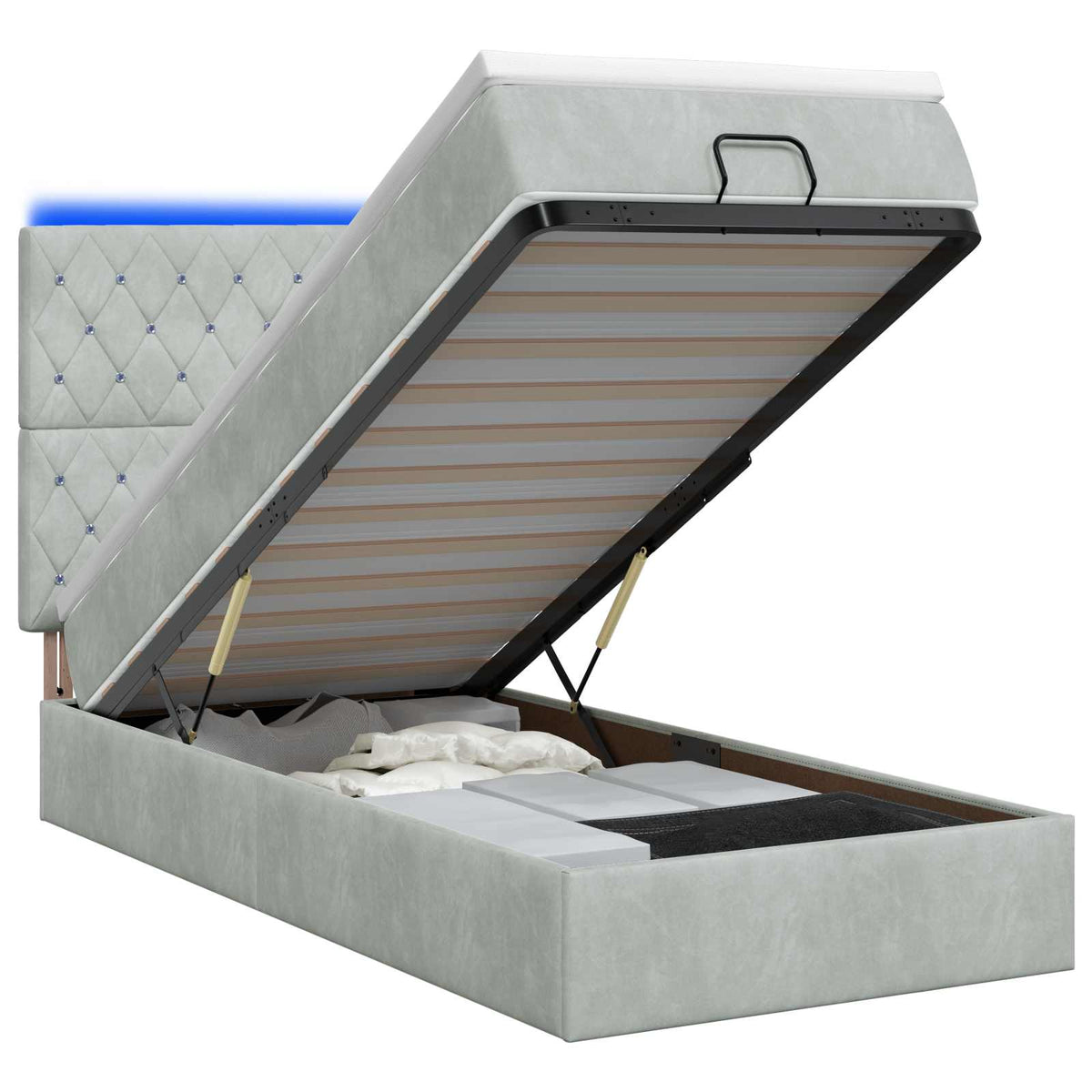 Ottoman Bed met Matrassen en LED Lichtgrijs 100 x 200 cm is nu te koop bij PeponiXL, paradijselijk wonen!