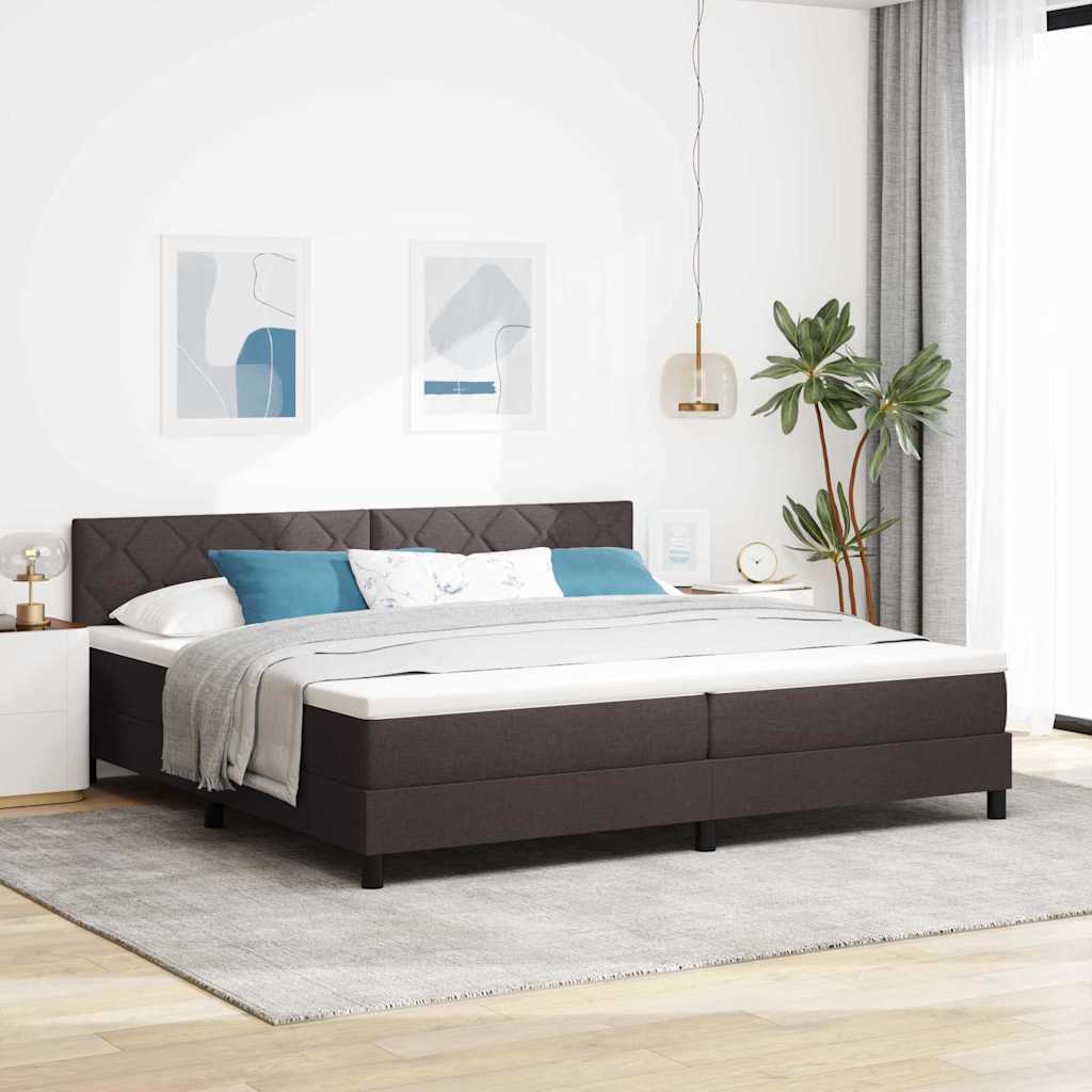 Boxspring bed met matras met LED Donkerbruin 200 x 200 cm Stof is nu te koop bij PeponiXL, paradijselijk wonen!